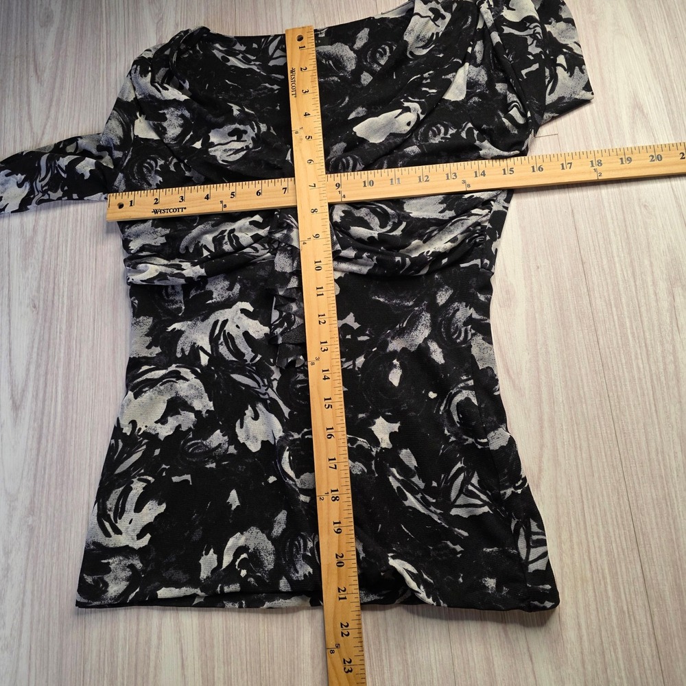 Semantiks Women's XS Black White Sheer Floral Ruffle V-Neck‎ Long Sleeve Blouse - Picture 5 of 9